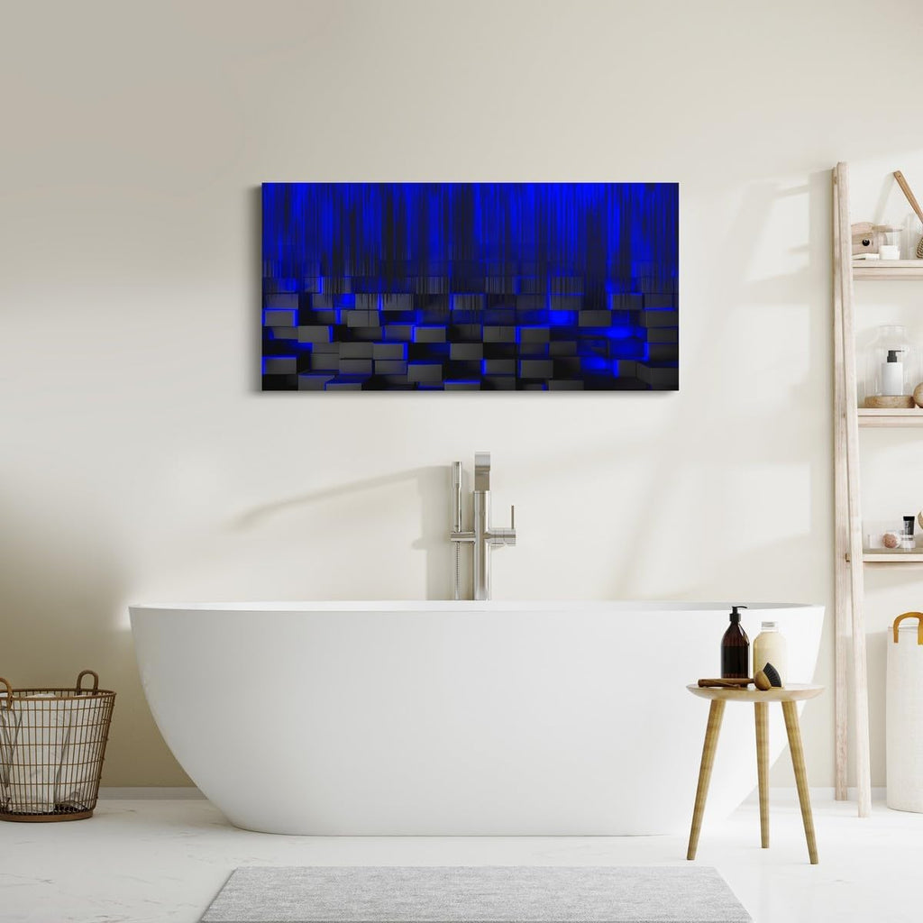 Feelyou Blue and Black Large Artwork 29'x58' for Home Decor Bathroom Office Decorations Artwork Posters Honeycomb Canvas Wall Art for Living Room Bedroom Strip Lines Painting