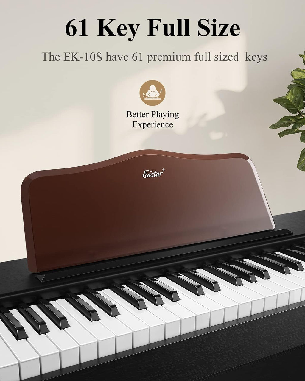Eastar 61 Key Keyboard Piano for Beginners, Electric Piano, Classic Wooden Digital Keyboard with Sustain Pedal & Music Stand, Birthday Gifts for Girls Daughter, Supports MP3/USB/Audio/Mic/Headphones