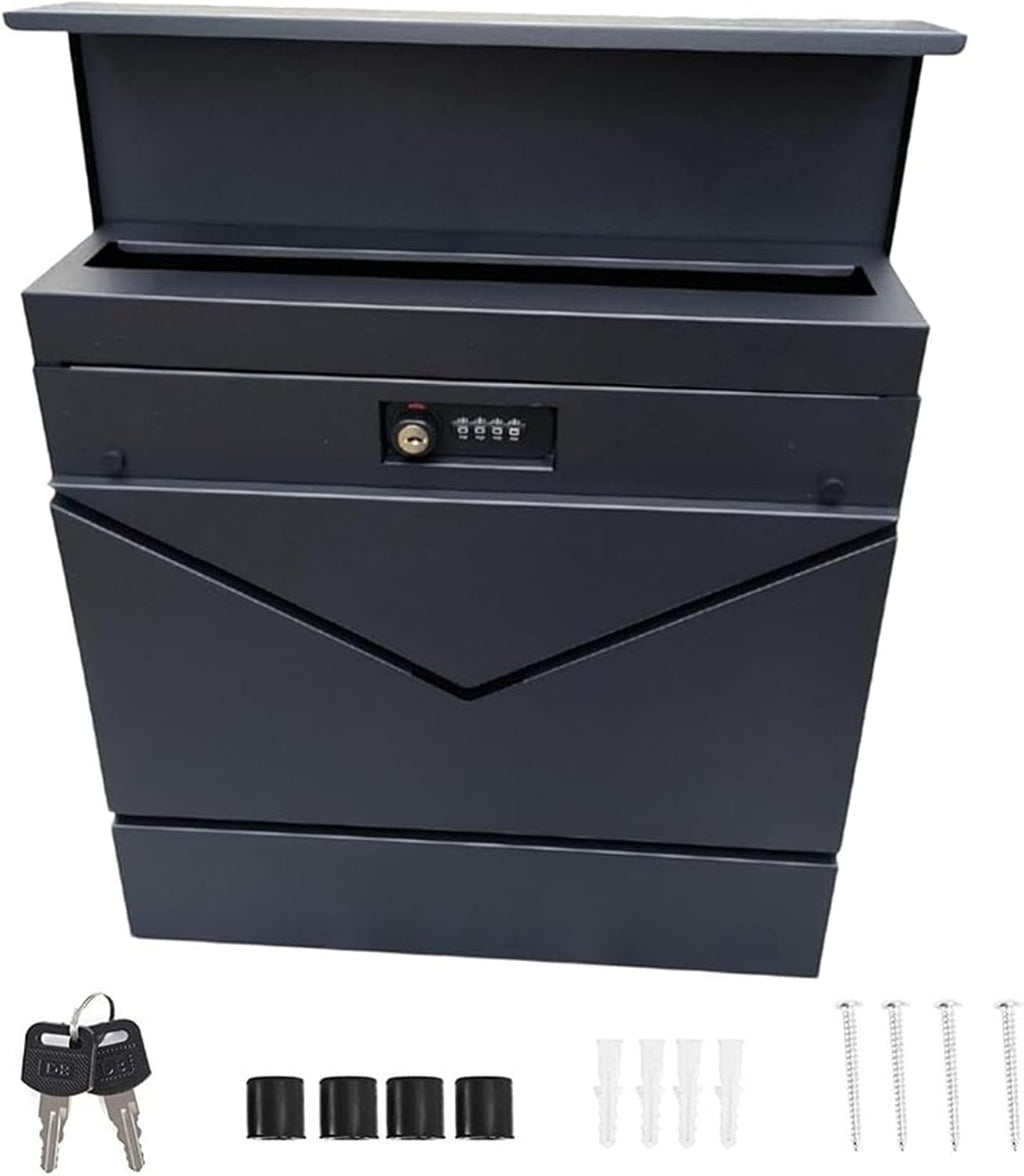 Wall-Mount Mailbox, Brushed Stainless Steel Panel, Rust Resistant Large Capacity House Mailbox, Modern Drop Mailboxes for Outside, Metal Post Box(B)