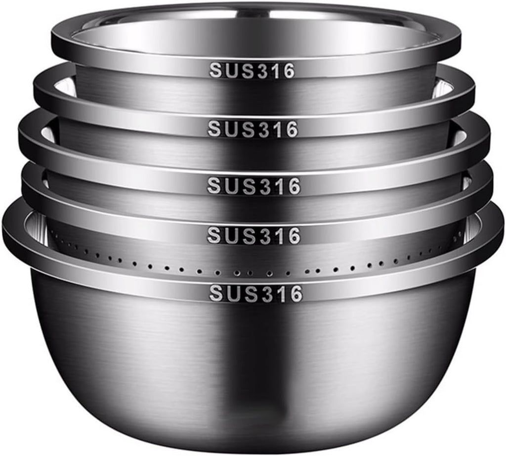 GeRRiT 316 Stainless Steel Mixing Bowls Pots Pans Salad Bowls 5 Piece Set Cooking Baking Nesting Storage Bowls Soup Bowls Barbecue Serving Trays