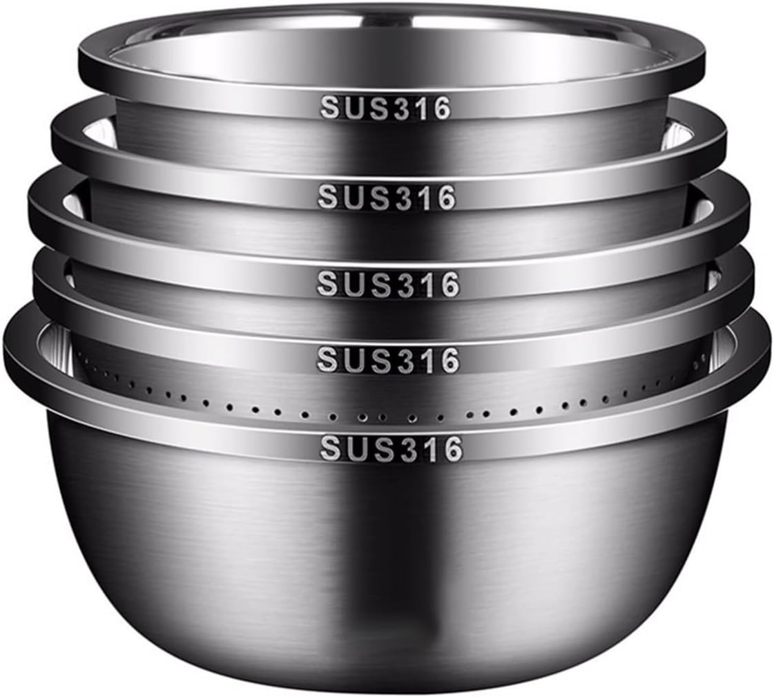 GeRRiT 316 Stainless Steel Mixing Bowls Pots Pans Salad Bowls 5 Piece Set Cooking Baking Nesting Storage Bowls Soup Bowls Barbecue Serving Trays