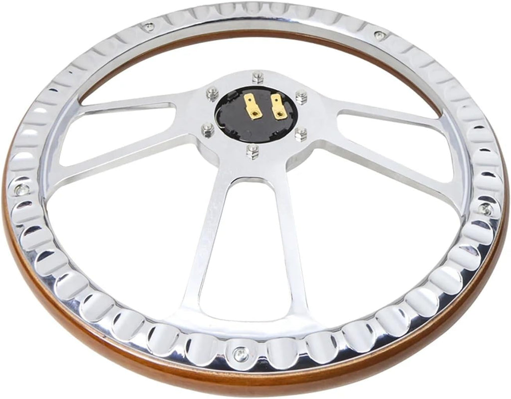 Customization 14' Black Billet Steering Wheel Mahogany Wood Half Wrap Aluminum Rivets(Black)
