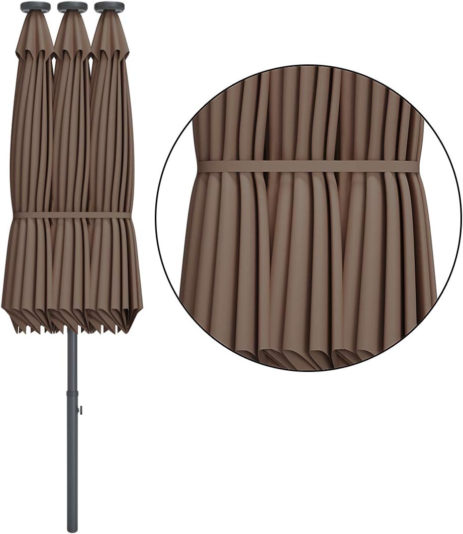 Tangkula 15 Ft Double Sided Patio Umbrella with Solar Lights, Extra Large Rectangle Outdoor Umbrella with 36 LED Lights & Crank Handle for Deck, Poolside, Garden, Backyard (Tan)