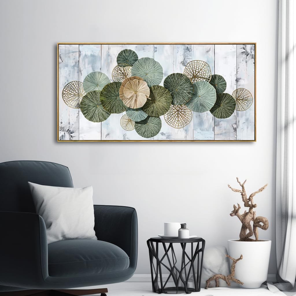Wall Art Simple Wall Decor Green Canvas Painting Abstract Wall Art for Bedroom Living Room Dining Room Home Office Decor 24'x48' with Framed