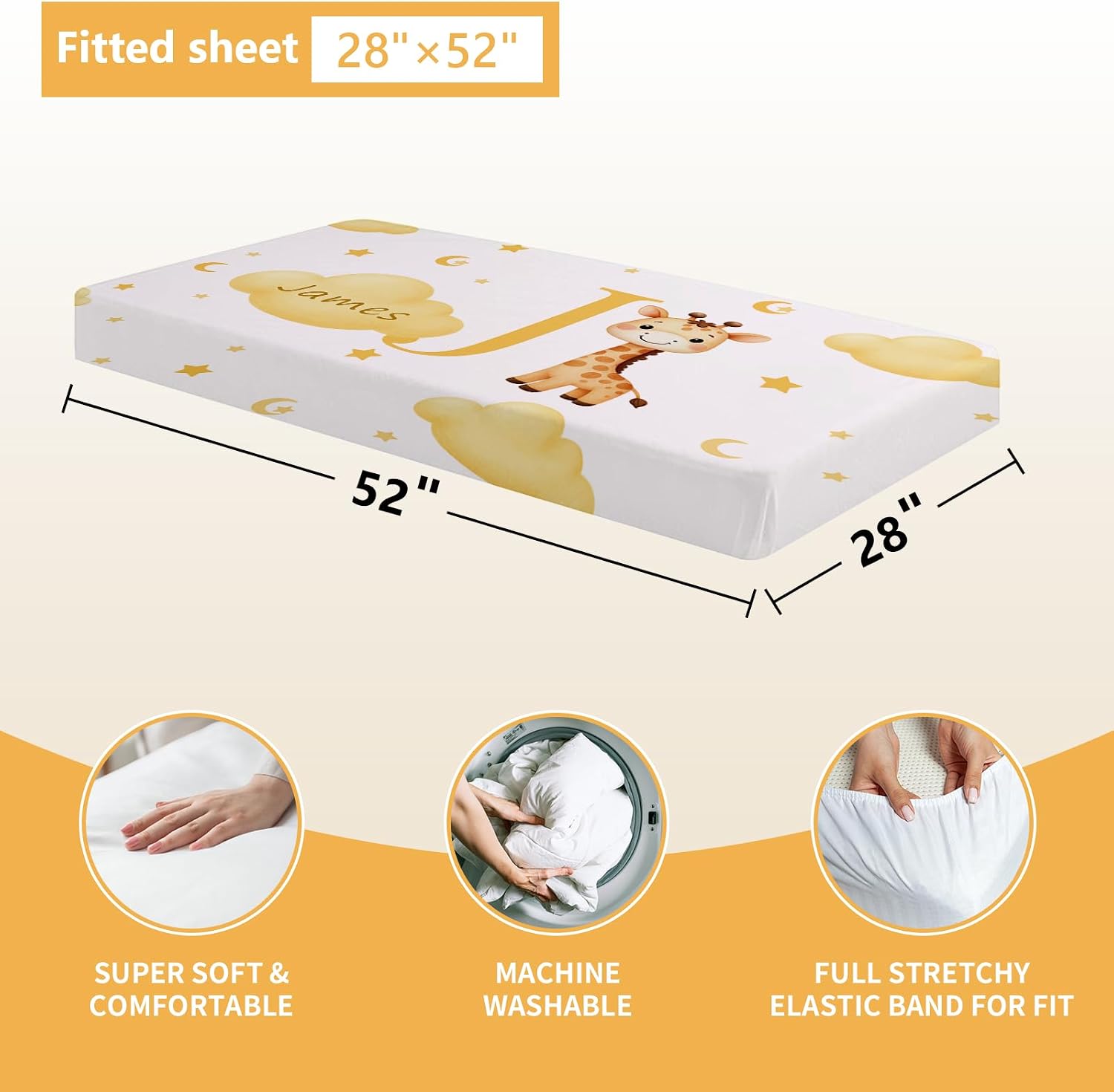 Terwex Custom Baby Bedding Set, 5 Pcs Personalized Name Baby Crib Sets for Infant Toddler Newborn, Yellow Giraffe Nursery Bedding Set for Girls Boys, Double Layer Crib Bedding Sets Customized Gifts