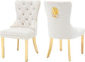 civama Dining Chairs Set of 2, Elegant Luxury Velvet Tufted Dining Chairs Golden Legs & Nailhead Trim, Back Lion Head Pull Ring & Rhomboid Pattern, Nikki Collection Armless Kitchen Chair, Beige