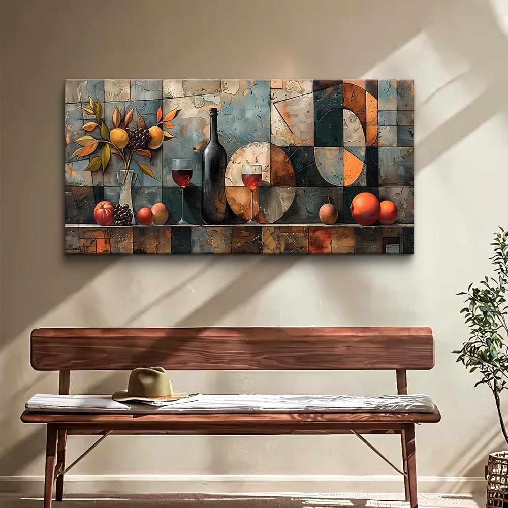 KELIYUAN Large Canvas Wall Art For Kitchen Wall Decor For Living Room Restaurant Pub Decorations Wine Glass Wall Painting Still Life Abstract Pictures Artwork Dining Mural Posters Decor 30'x60'