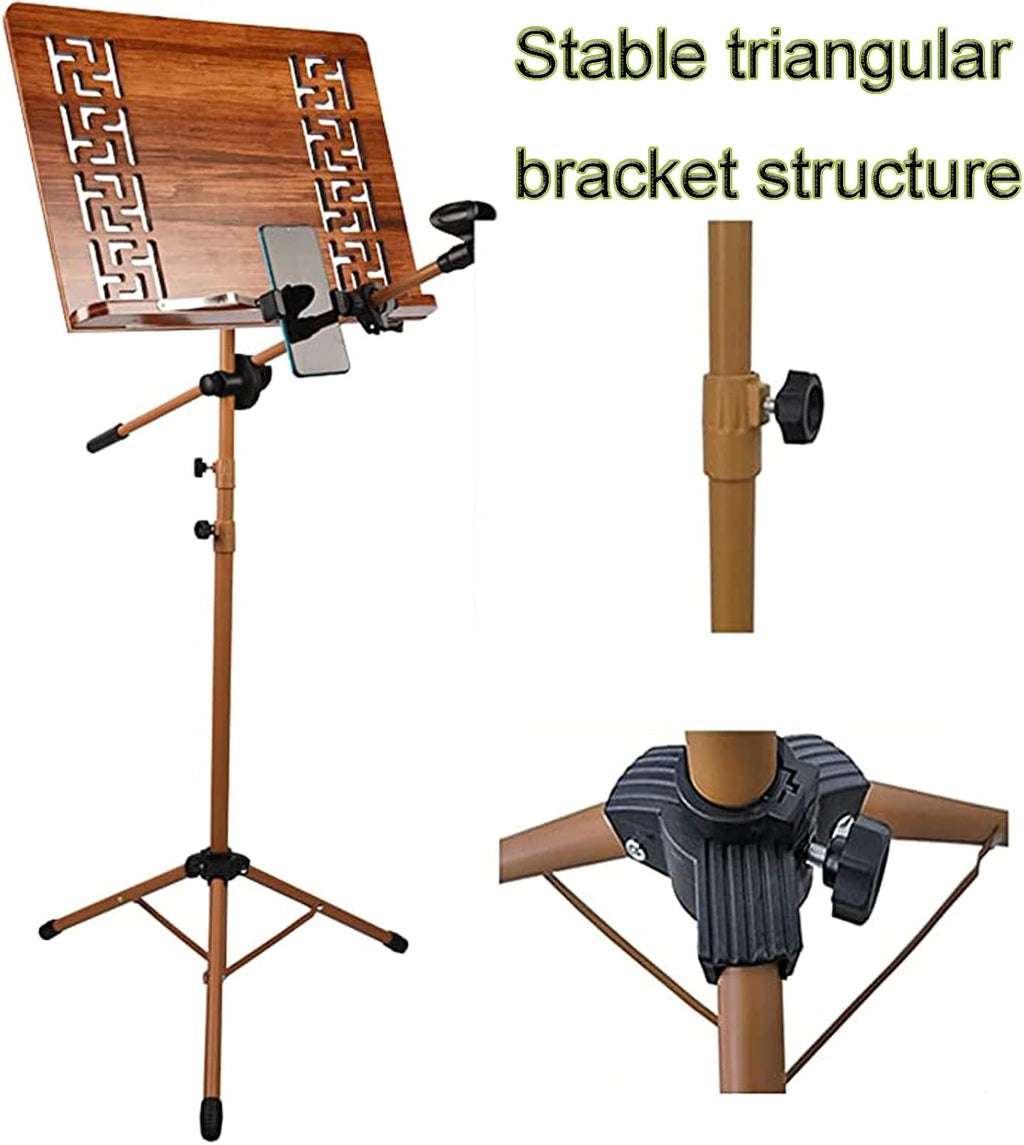 Portable Lightweight Music Stand, Two-in-one Dual-use Bamboo Book Stand, Sheet Music Stand with Violin Hanger, The Surface is Painted to Prolong The Service LIF