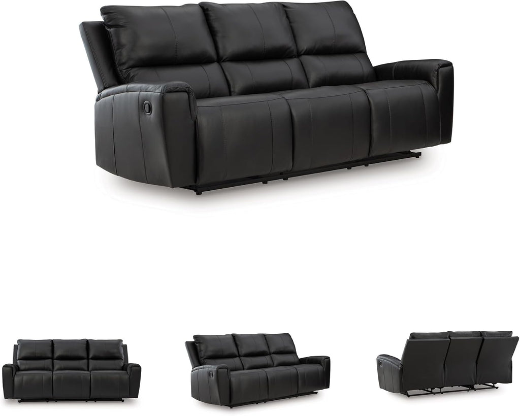 Signature Design by Ashley Glassmere Contemporary Dual-Sided Leather Match Reclining Sofa with Position Lock, Black
