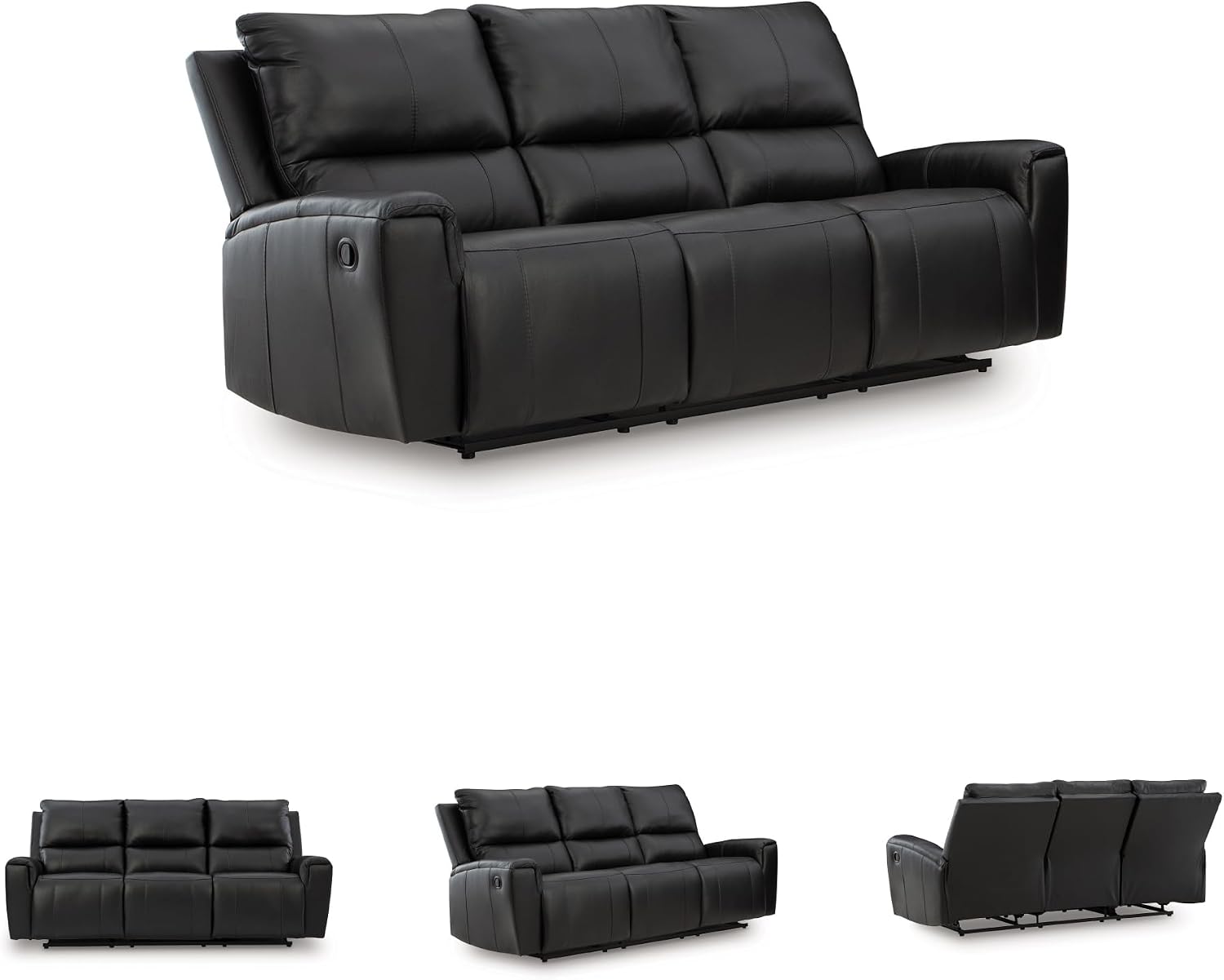 Signature Design by Ashley Glassmere Contemporary Dual-Sided Leather Match Reclining Sofa with Position Lock, Black
