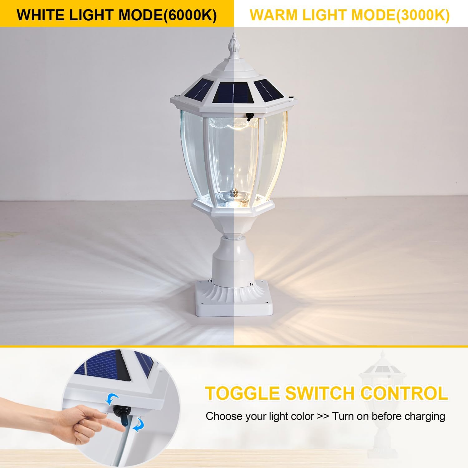 Dusk to Dawn Solar Lamp Post Light with Waterproof, Oil-Rubbed White Solar Pillar Lights with Clear Glass, Aluminum Exterior Pier Lamps for Patio Yard Pathway