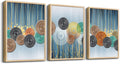 Natural Wood Framed Art Set - Boho & Abstract Styles, Perfect for Living Room, Bedroom, Office - 3 Large Size Prints