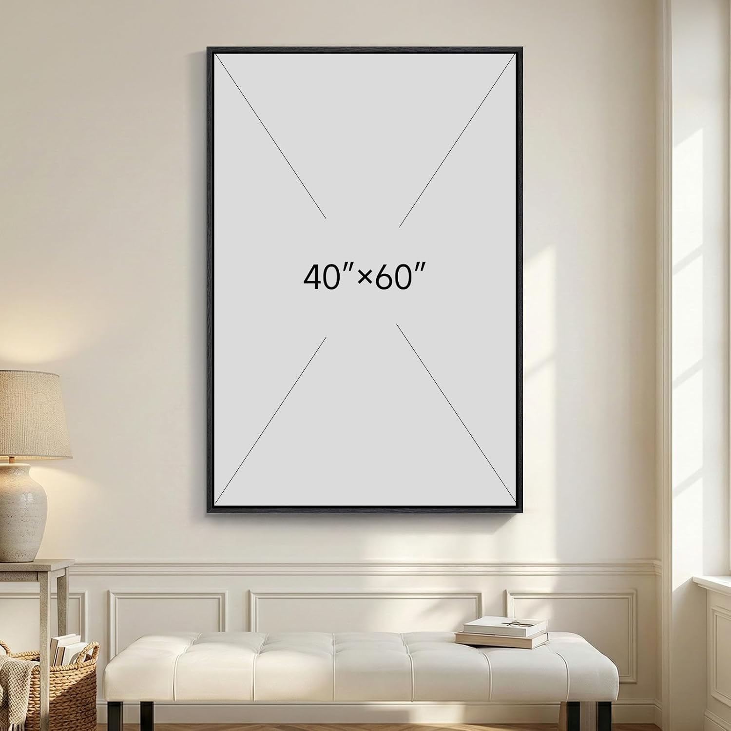 Extra Large Framed Neutral Abstract Wall Art, Vertical Modern Canvas Prints Paintings Artwork for Walls, Minimalist Beige Brown Block Pictures for Living Room Bedroom Entryway Wall Decor 40x60 In