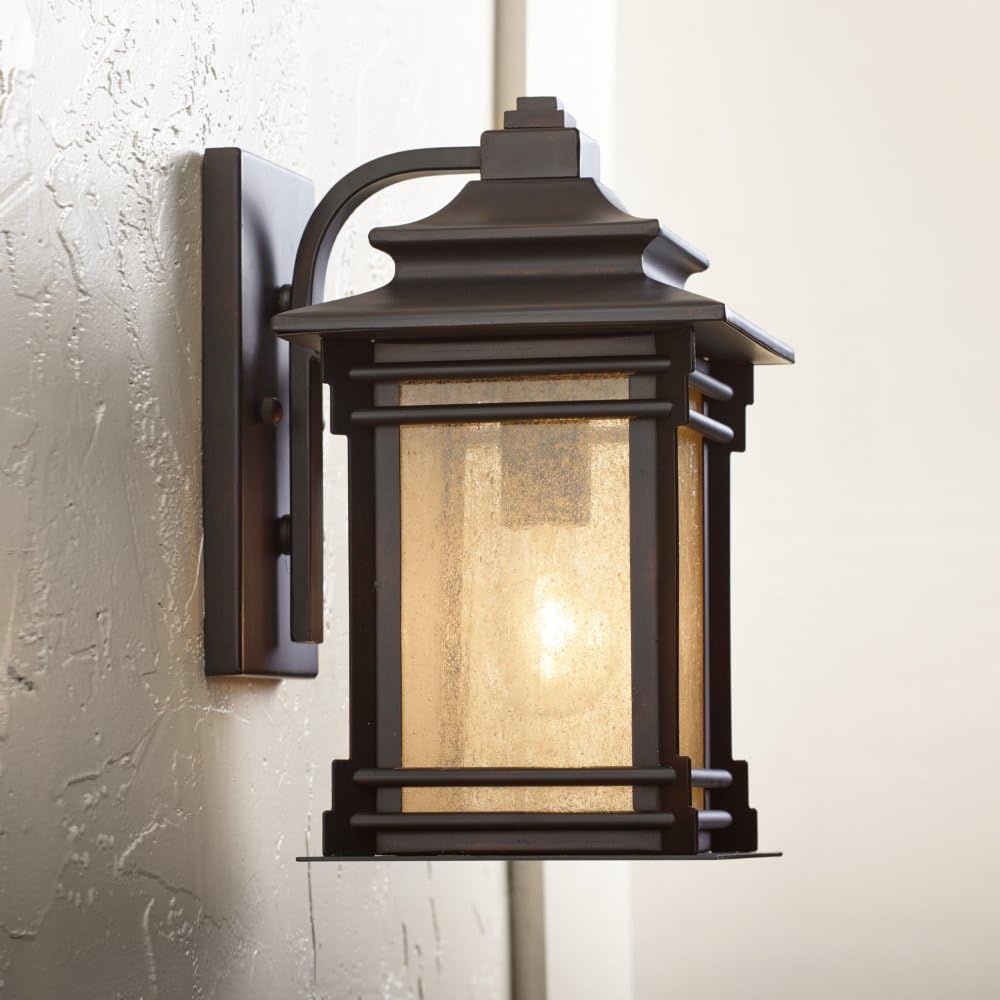Franklin Iron Works Hickory Point Farmhouse Rustic Mission Outdoor Wall Light Fixture Walnut Bronze 12' Frosted Cream Glass for Exterior Barn Deck House Porch Yard Patio Outside Garage Front Door