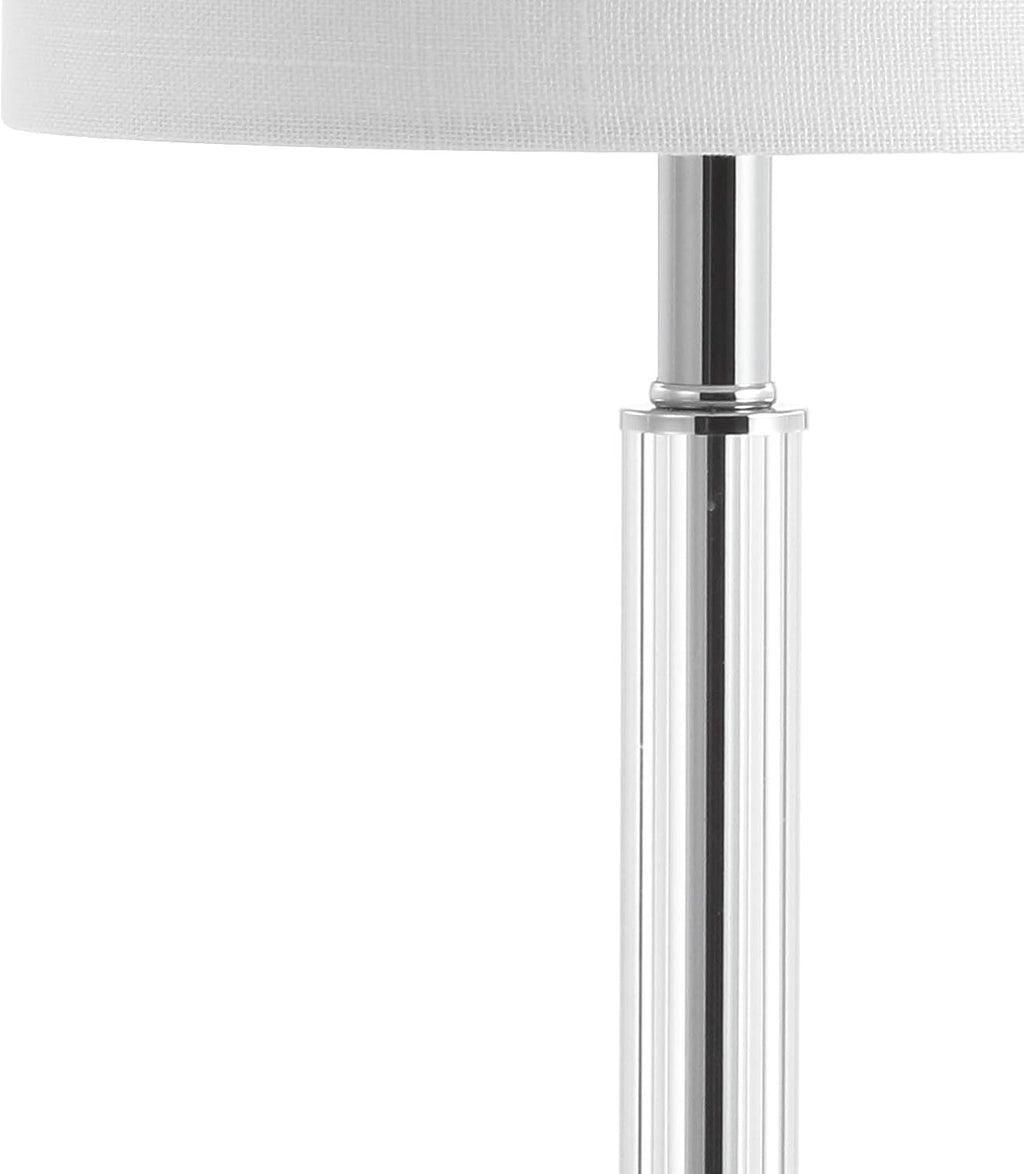 JONATHAN Y 19.5' Clear Crystal Table Lamp Set of 2 for Bedroom, Modern Glam Chrome and Glass Column Nightstand Lamps for Living Room, White Linen Shade, LED Bulbs Included JYL2078A-SET2