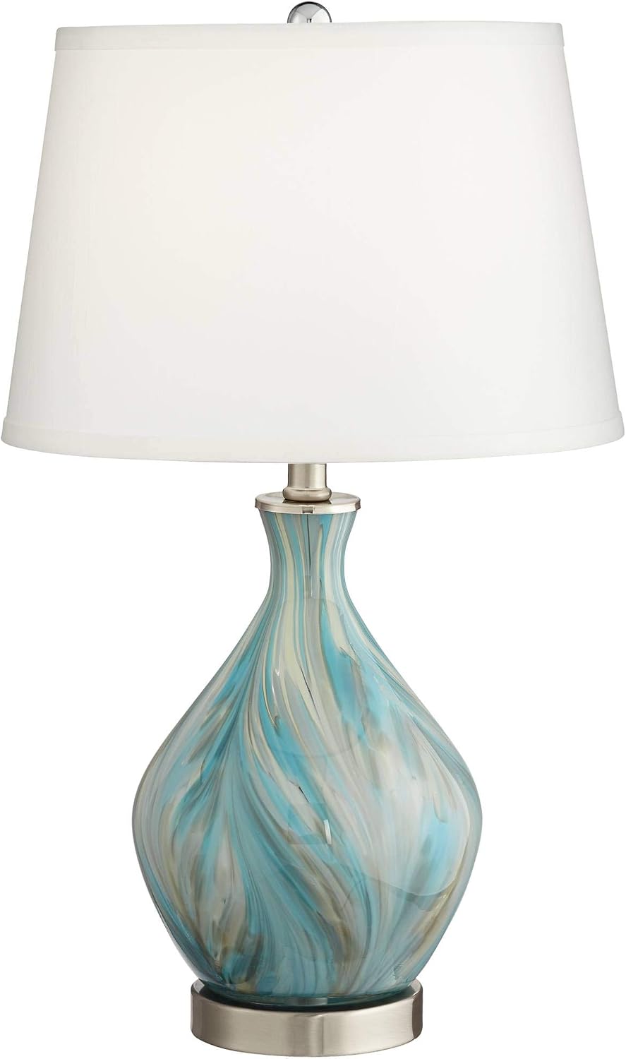 360 Lighting Cirrus Modern Style Accent Table Lamp 22' High Blue Gray Glazed Art Glass Off White Drum Shade Decor for Living Room Bedroom House Bedside Nightstand Home Office (Color May Vary)