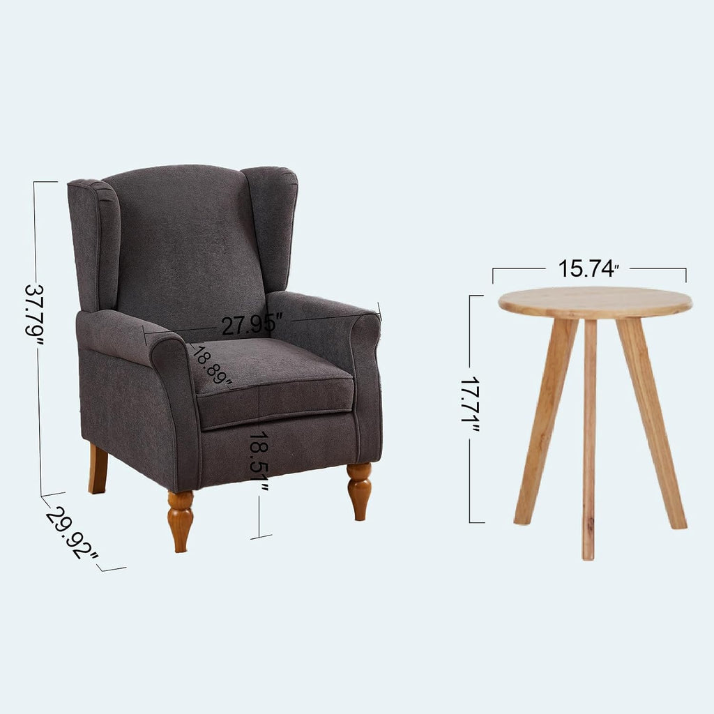 Mid-Century High Wingback Chair Set of 2,Modern Fabric Accent Chair Armchair with Solid Wood Coffee Table Set,Leisure Single Sofa Chair for Living Room,Club,Home Reception,Antique Dark Grey