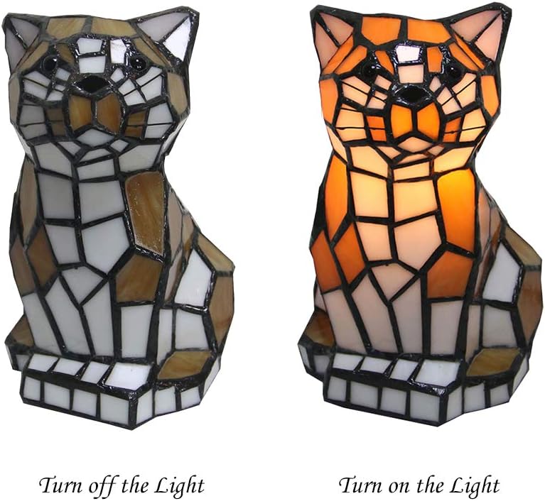 Lighting Tiger Shape Tiffany-Style Night Light with White & Yellow Glass Shade Animals Desk Lamp 1 Light Cute Bedside Lamp for Children Bedroom Kid's Room