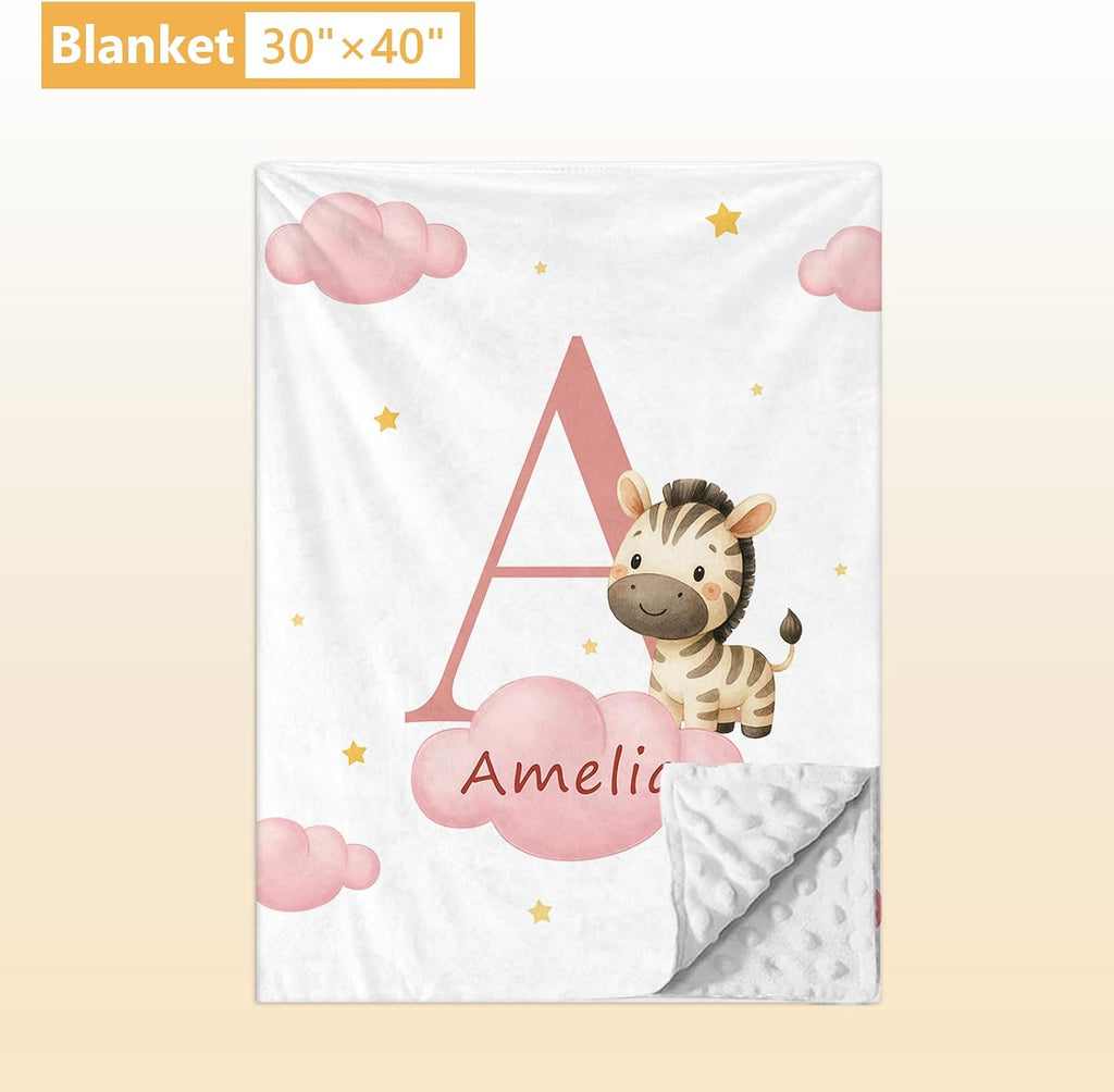 Terwex Personalized Baby Crib Bedding Set, 5 Pcs Custom Name Nursery Bedding Set, Pink Zebra Baby Bedding Set for Girls Boys, Double Layer Crib Sets, Customized Gifts for Infants Toddlers New Parents