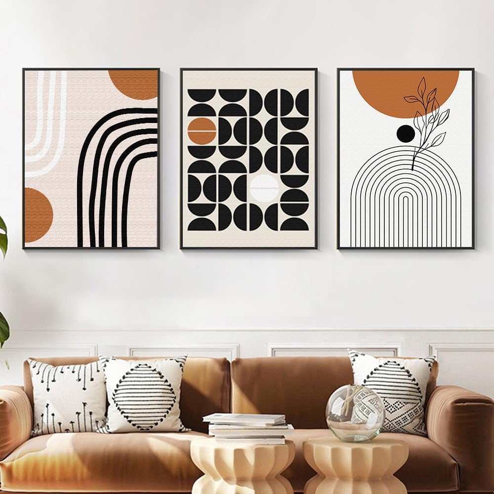 QKF Large Canvas Wall Art With Framed For Living Room Modern Abstract Home Decoration Painting Bohemian wall Decor Bedrooms Offices artwork 3 piece Set 20' X 28'
