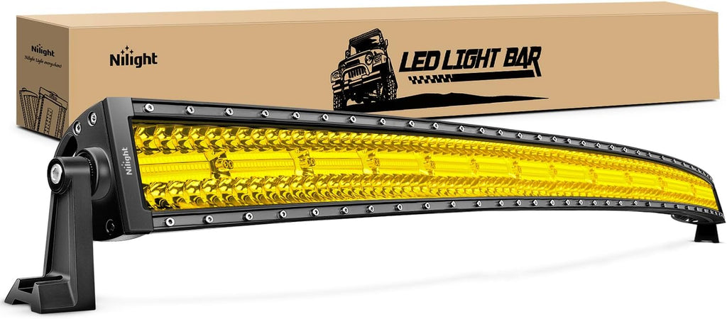 Nilight 50 Inch LED Light Bar 384 LED Chips Yellow Beam Curved Triple Row Fog Light Spot Flood Combo High Power LED Driving Lights Off Road Lights for Trucks SUV UTV ATV Truck Van 4x4 Boat