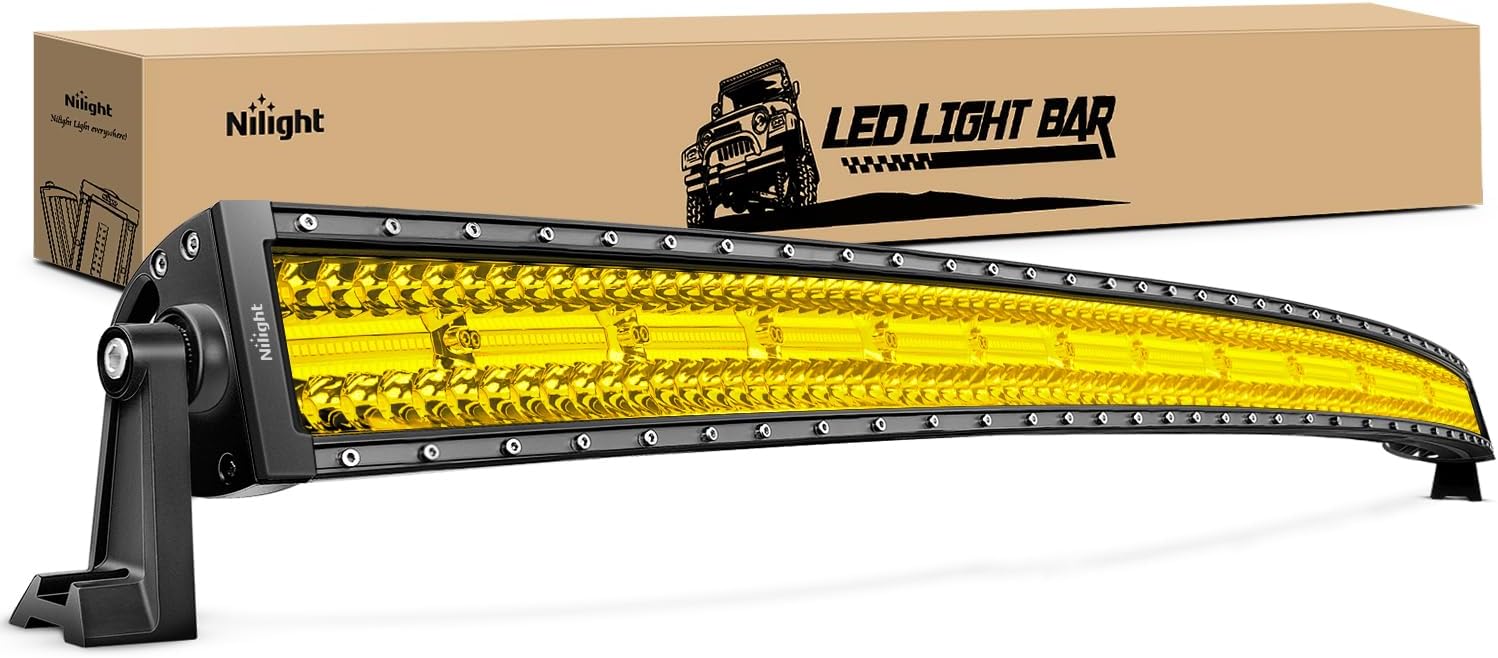 Nilight 50 Inch LED Light Bar 384 LED Chips Yellow Beam Curved Triple Row Fog Light Spot Flood Combo High Power LED Driving Lights Off Road Lights for Trucks SUV UTV ATV Truck Van 4x4 Boat