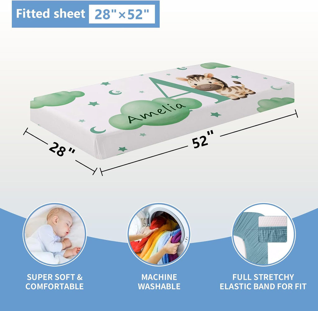KAINSY Custom Crib Bedding Set, 5 Pcs Personalized Name Monogram Baby Crib Sets for Infants Toddlers, Pink Zebra Nursery Bedding Set for Boys Girls, Double Layer Baby Bedding Sets Customized Gifts