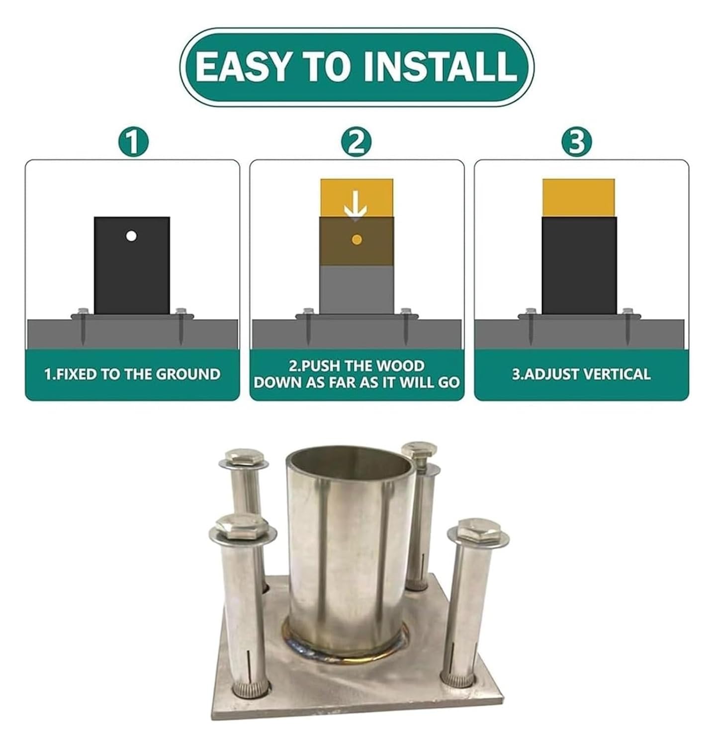 Fence Post Brackets Deck Post Support Anchor Base Circular for Fence, Mailbox, Deck, Stainless Steel Post Base Kit(10 Pack,Dia 35mm(1 3/8in))