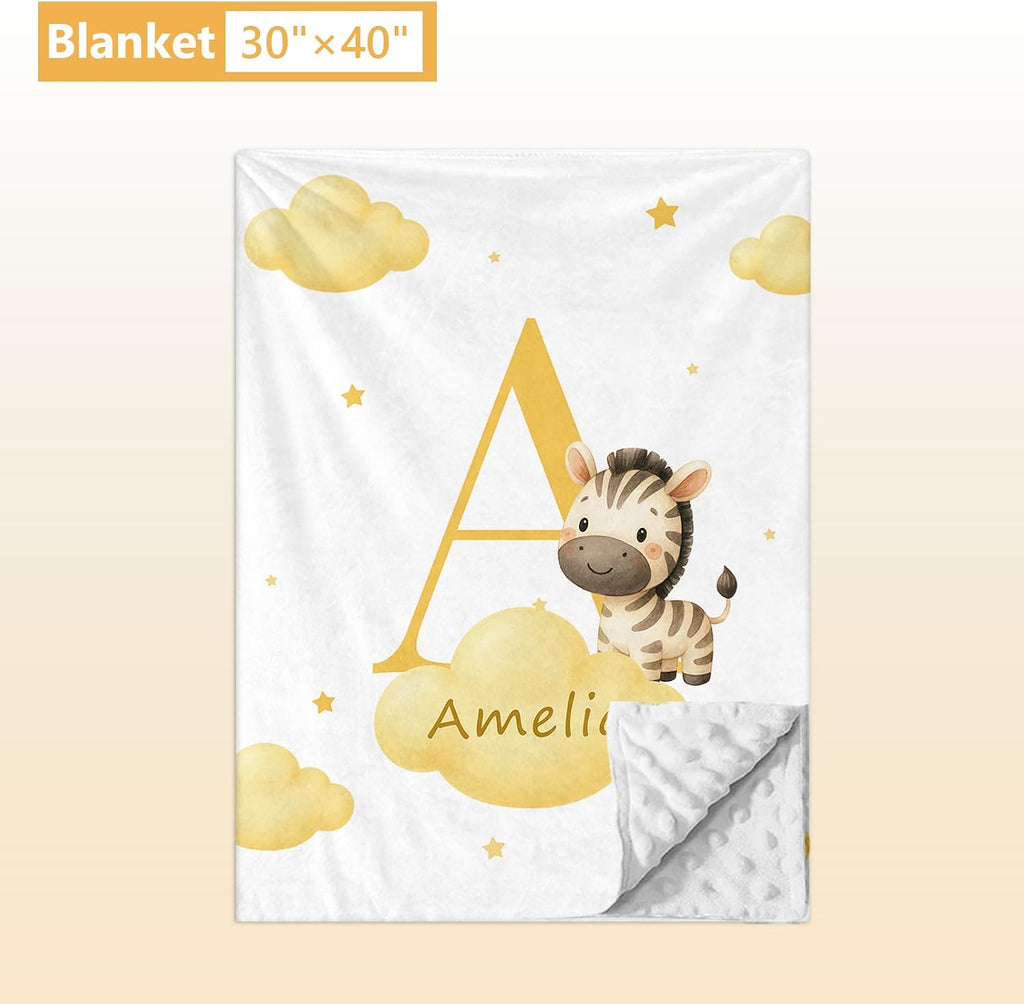 Terwex Personalized Baby Crib Bedding Set, 5 Pcs Custom Name Nursery Bedding Set, Yellow Zebra Baby Bedding Set for Girls Boys, Double Layer Crib Sets, Customized Gifts for Toddler Infant New Parents