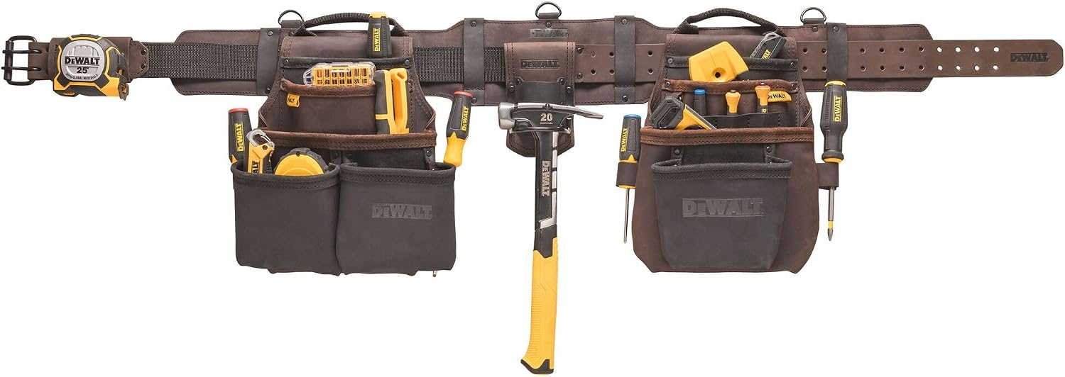DEWALT Leather Tool Belt Organizer with 18 Pockets, Heavy Duty Construction (DWST550113)