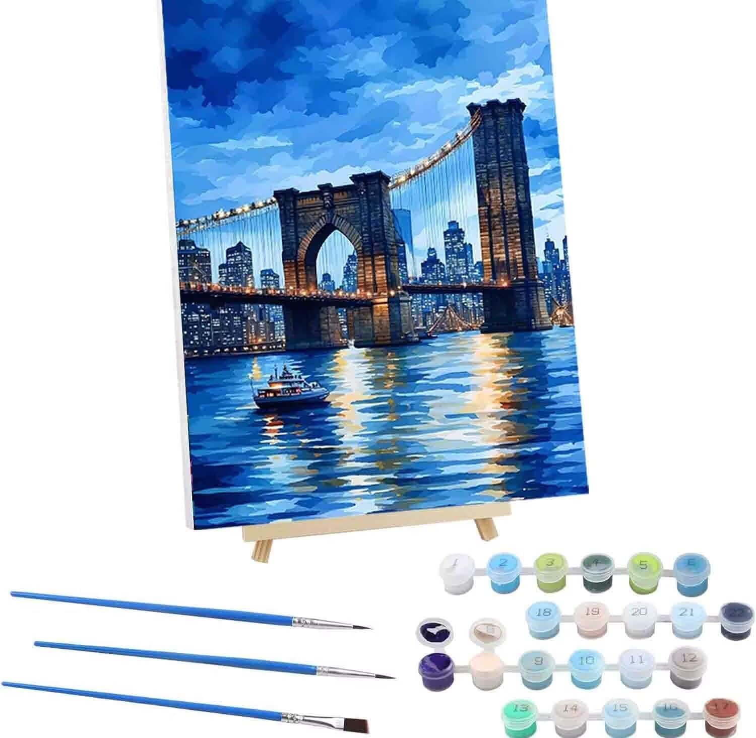 Golden Gate Bridge Paint by Numbers Landscape Paint by Numbers Kit for Adults, Pre Drawn Canvas Painting Kits with 3 Paintbrushes and Acrylic Oil Painting, Hobbies for Women 40x53in (with Frame) -s101