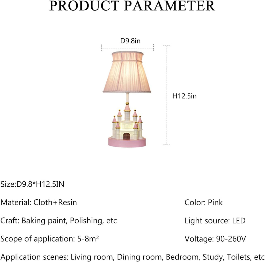 Cartoon Kids Castle Shape Resin & Fabric Shade Table Lamp - Pink, Modern, Cute for Girl's Room, Bedroom, Nursery & Living Room