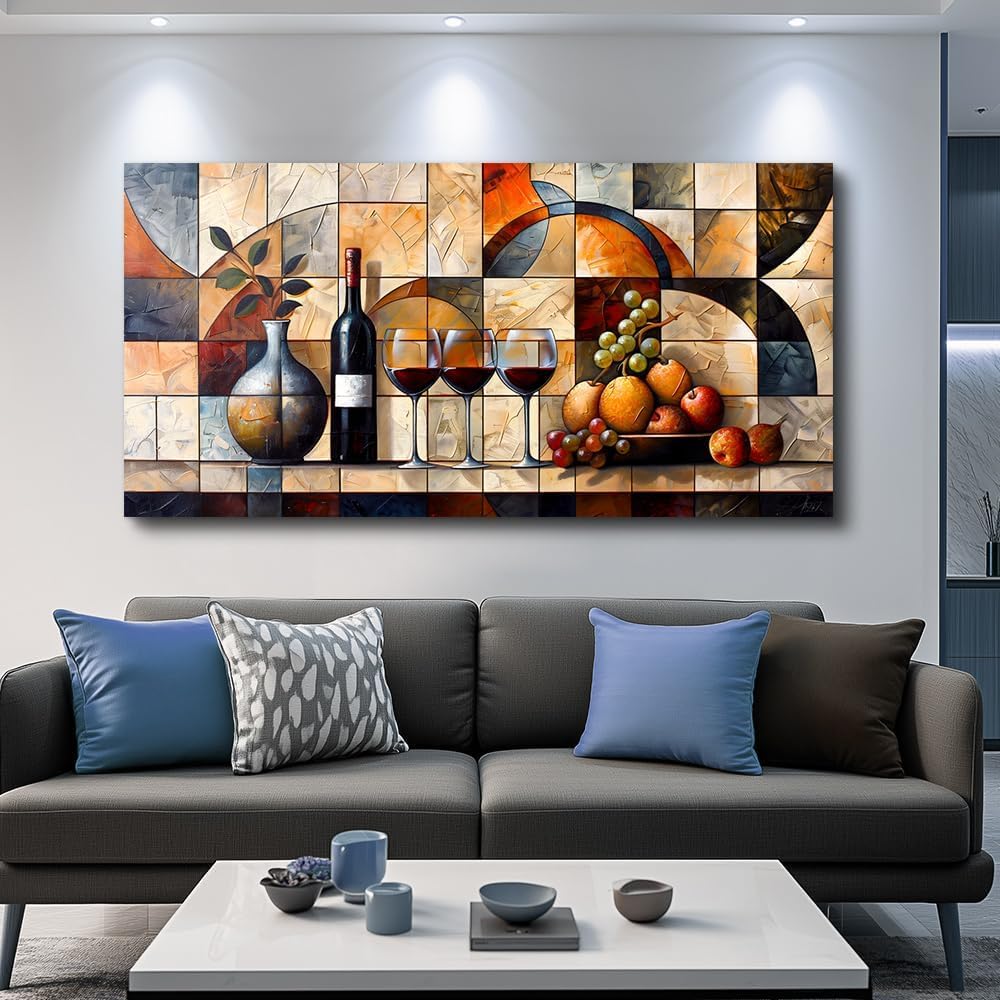PHAOHUAXM Large Canvas Wall Art For Living Room Office Restaurant Wall Decor For Bedroom Abstract Wine Glass Oil painting Framed Decor Printing Artwork Farmhouse Home Decor Mural Aesthetics 30'X60'