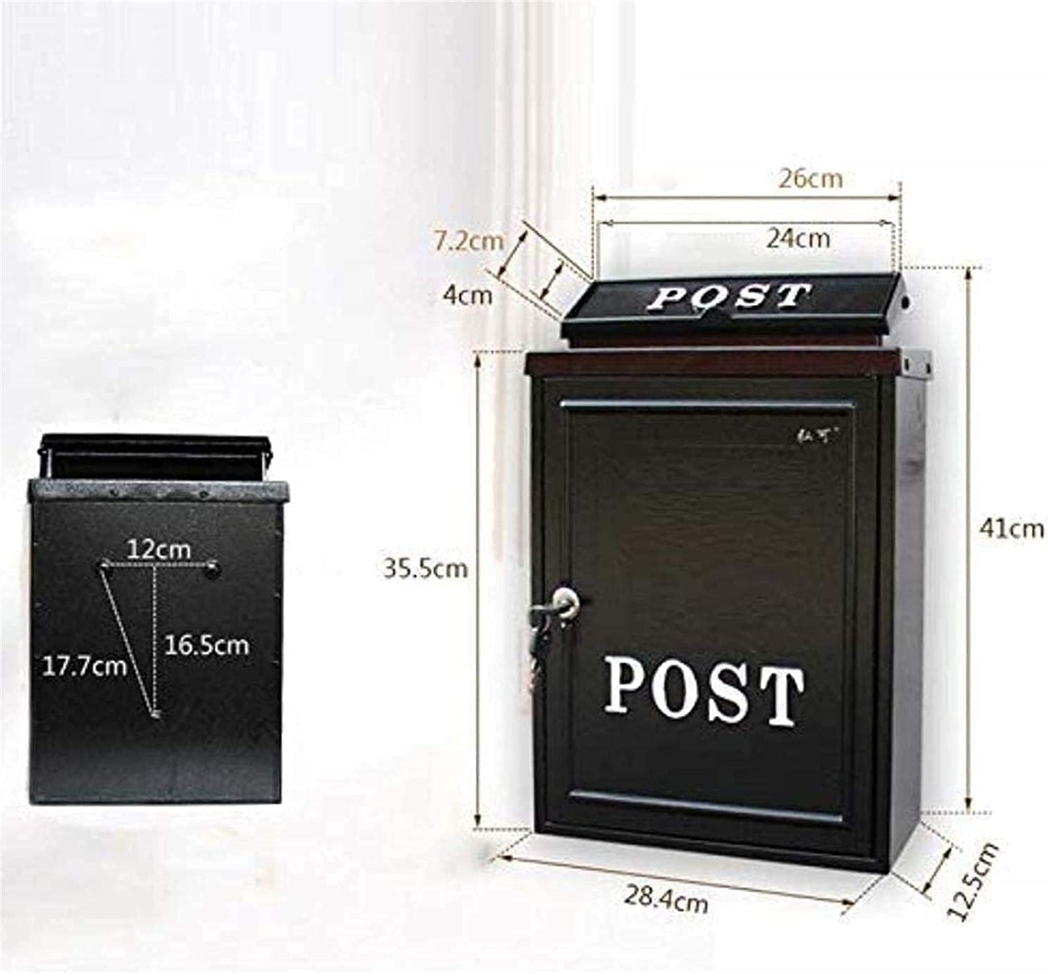 Suggestion Box Safe Lock Box Ballot Box Donation Box Lockable Letter Box Mailbox Large Retro Mailbox/Post Box/Metal Furnished Letterbox Parcel Box Drop Box (Color : Black)