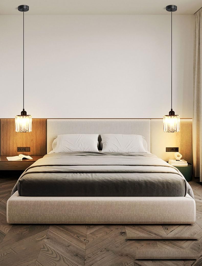 Rechargeable Wireless Battery Operated Pendant Light with Bulb & Remote, Battery Powered Pendant Lamp Cordless Crystal Glass Chandelier Ceiling Hanging Lighting for Kitchen Island Dining Table Bedroom