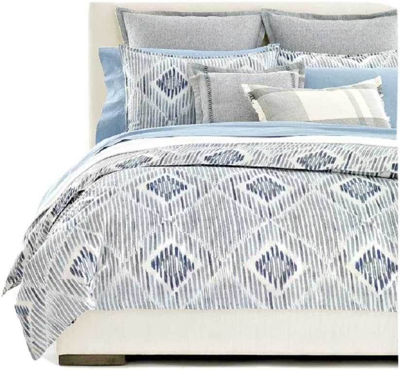 Lauren Ralph Lauren Austen Diamond Graphic Blue Grey Full Queen 3 pc Duvet Cover Set Shams (Queen (U.S. Standard))