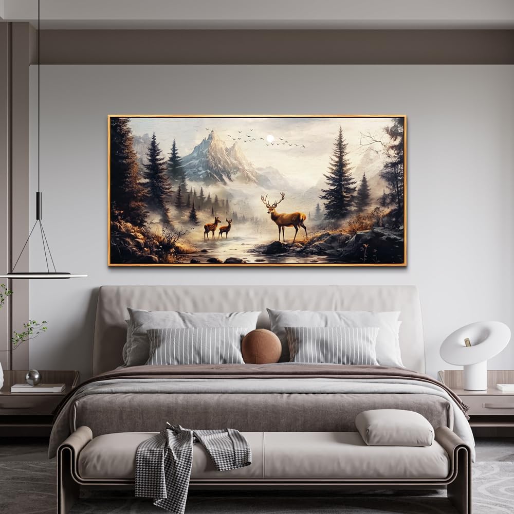 KELIYUAN Large Canva Wall Decor For Living Room Wood Framed Wall Art For Bedroom Office Murals Landscape Painting Of Elk Mountain Pictures Modern Restaurant Room Home Decorations Aesthetics 30'X60'