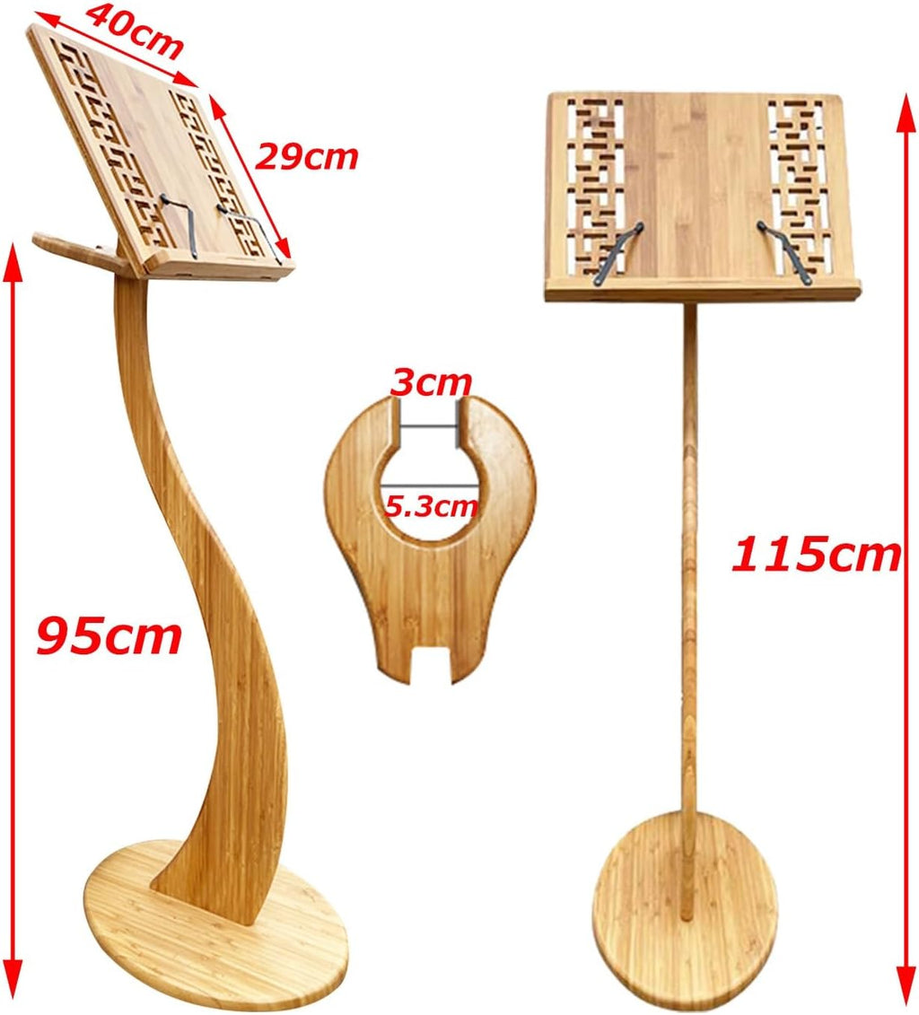 Wooden Sheet Music Stand, Professional Music Book Holder, 2 in 1 Dual Use, Violin Music Stand, Natural Bamboo, Wood Station for Conductors, S-Shaped, Stabilise,