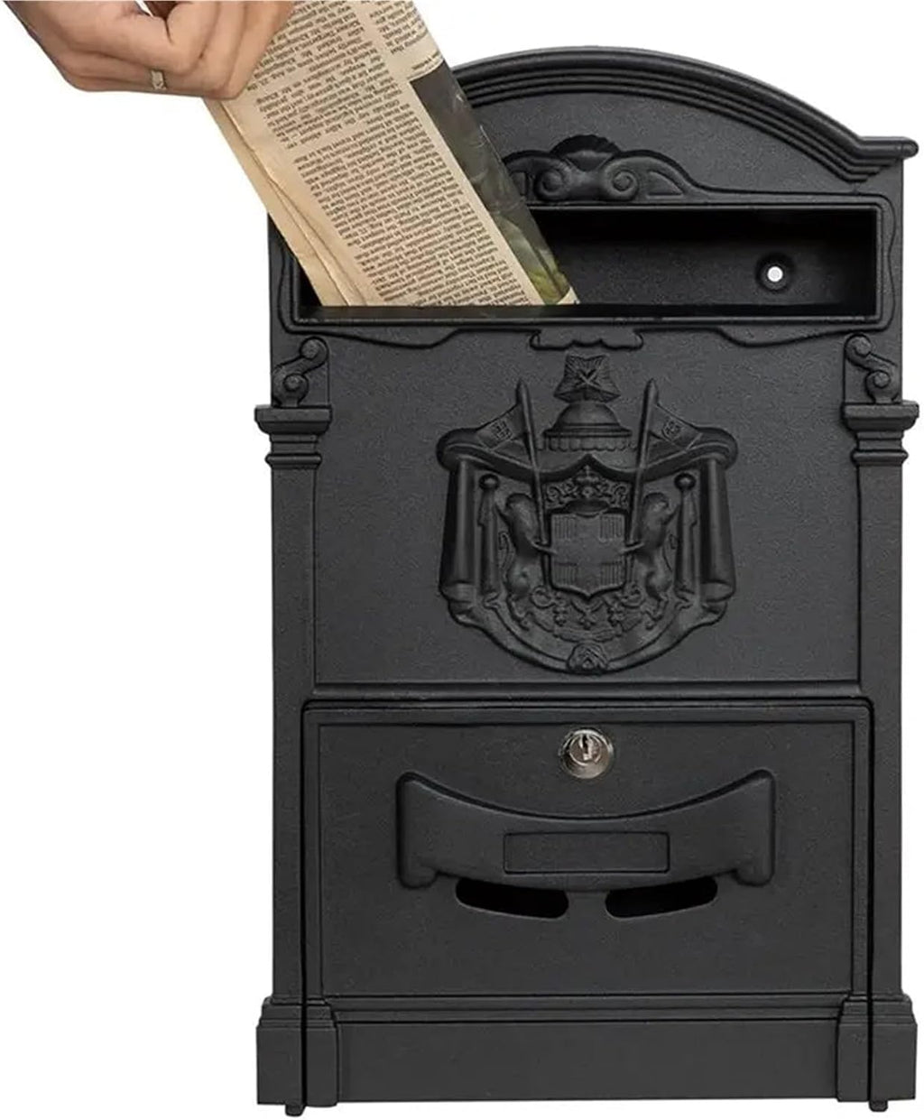 Cast Aluminum Front Villa Mailbox for Home Garden Newspaper Box with Stainless Plate with Post for Home Office