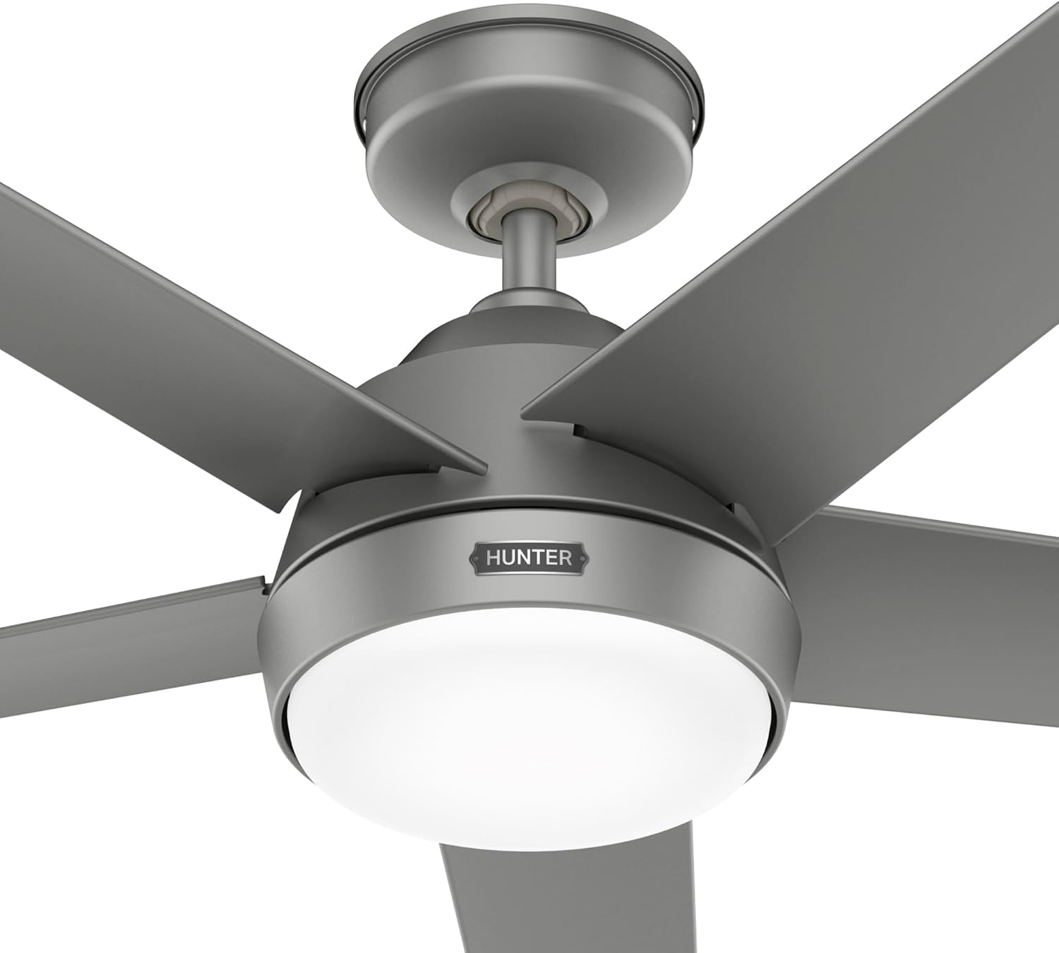 Hunter Skyflow 52 inch Indoor/Outdoor Ceiling Fan with Light and Wall Control, Matte Silver Ceiling Fan, 3 Speed WhisperWind Motor, 52612, for Coastal Patios, Pergolas, Bedrooms, or Living Rooms