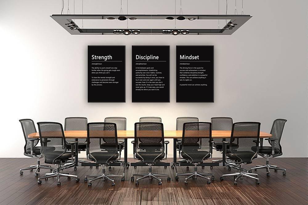 Canvas Painting Wall Art Success Quote Motivational Wall Art Strength Discipline Mindset Noun 3 Pieces Black Poster Positive Inspirational Framed Artwork Prints Picture for Home Office[72''Wx 36''H]