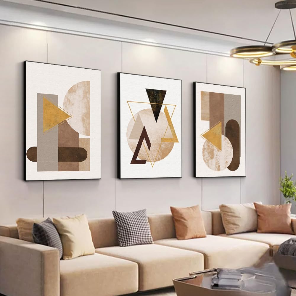 QKF Extra Large Framed Canvas Wall Art Geometric Minimalist Home Wall decor Living Room Bedroom Decoration Painting Tall wall Poster Printing 24' X 32' 3 Pieces