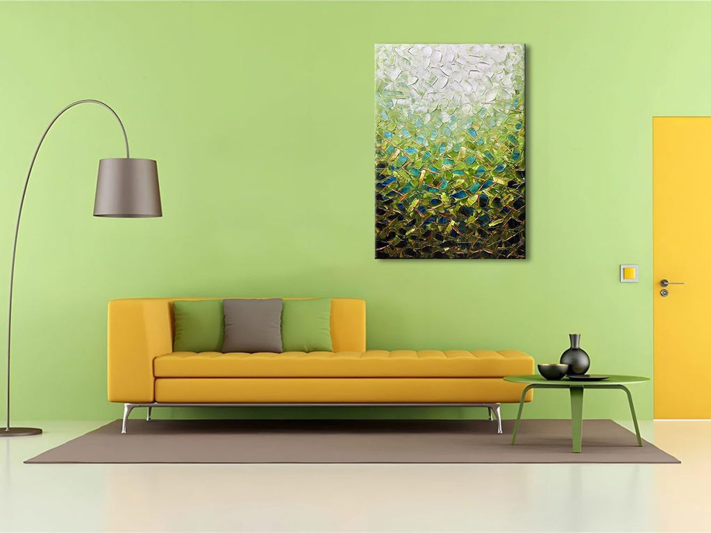 zoinart Textured Green Oil Painting on Canvas, Abstract Paintings Green Wall Art, Modern Wall Painting for Living Room Decor