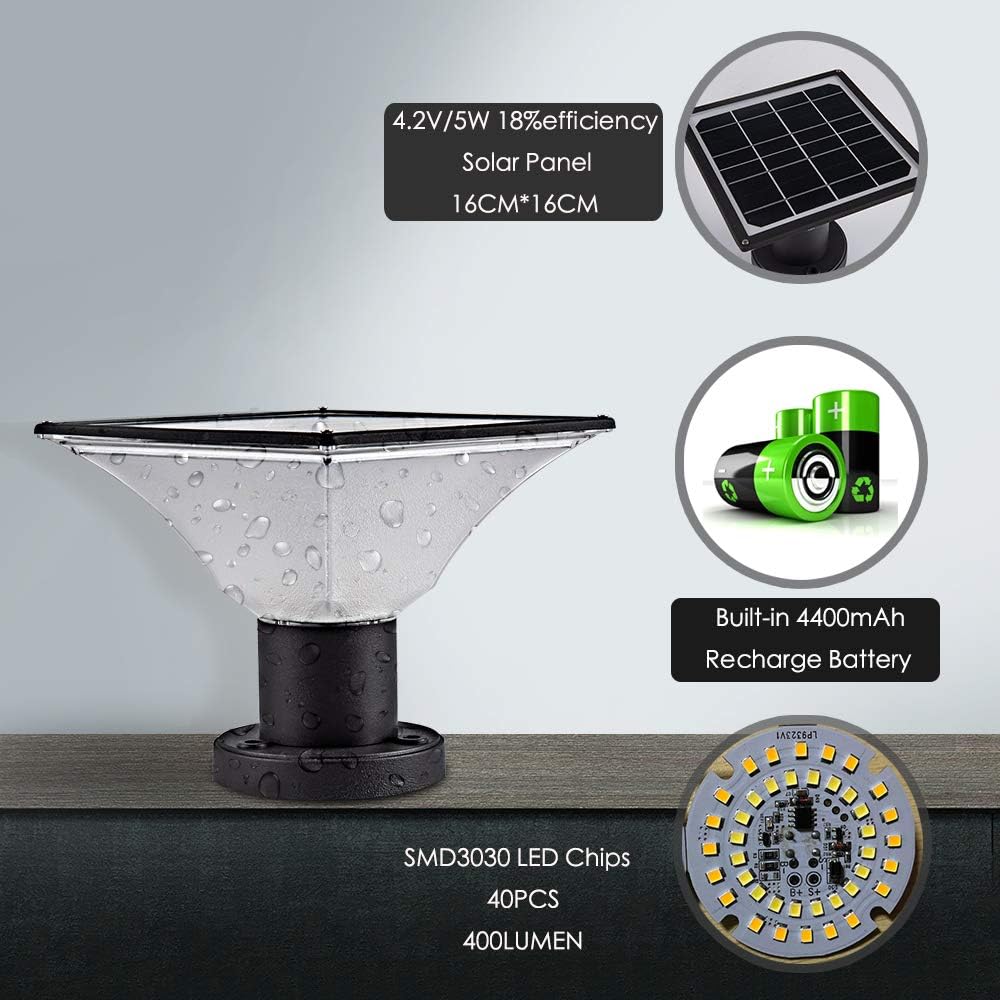 Solar LED Post Cap Lights Outdoor – Solar Powered Deck Post Lights – Waterproof Solar Powered Caps fits 4x4 or 6x6 Posts (4 Pack)