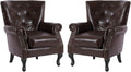 MOJAY PU Leather Accent Chair Set of 2, Modern Armchair Living Room Chair, Upholstered Club Chair with Rivet Trim, Mid-Century Sofa Chair with Sturdy Wood Legs for Bedroom (Caramel)
