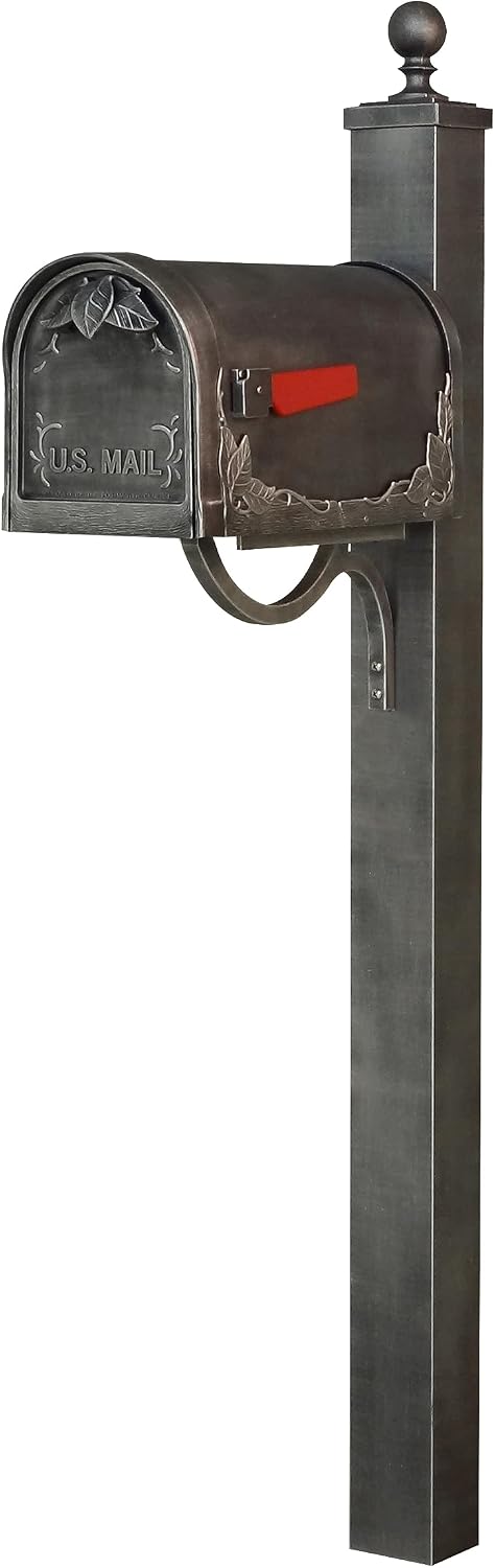 Special Lite Floral Curbside Mailbox with Springfield Post - Swedish Silver Aluminum Mailbox with Direct Burial Post - SCF-1003_SPK-710-SW