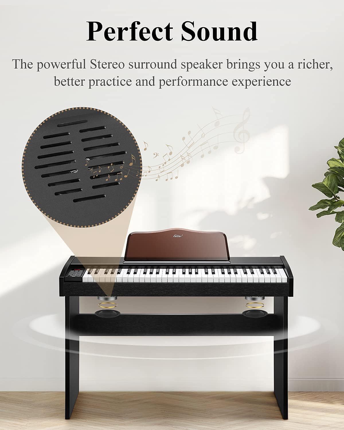 Eastar 61 Key Keyboard Piano for Beginners, Electric Piano, Classic Wooden Digital Keyboard with Sustain Pedal & Music Stand, Birthday Gifts for Girls Daughter, Supports MP3/USB/Audio/Mic/Headphones