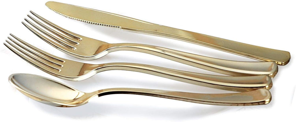' OCCASIONS ' 960 Piece set (120 Guests)-Heavyweight Wedding Party Disposable Plastic Plate Set - 120 x 10.5'' + 120 x 8'' + Silverware + Cups + Napkins (Imperial in Blush Pink & Gold)