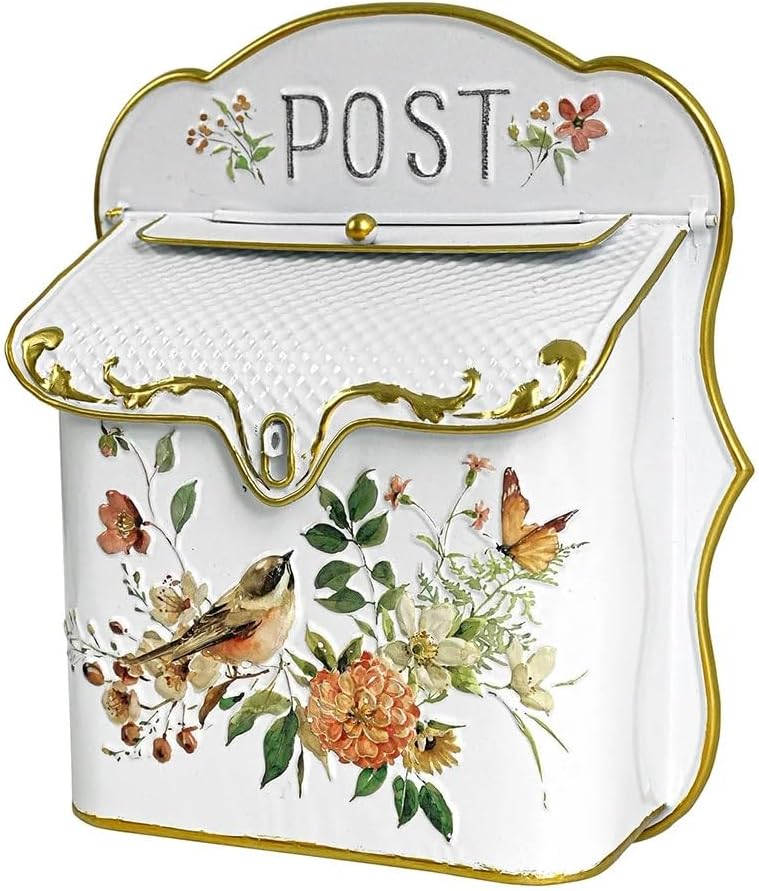 Antique Style Metal Mailbox, Wall Mounted Farmhouse Post Box for Outdoor Letter Decoration & Rustic Crafts