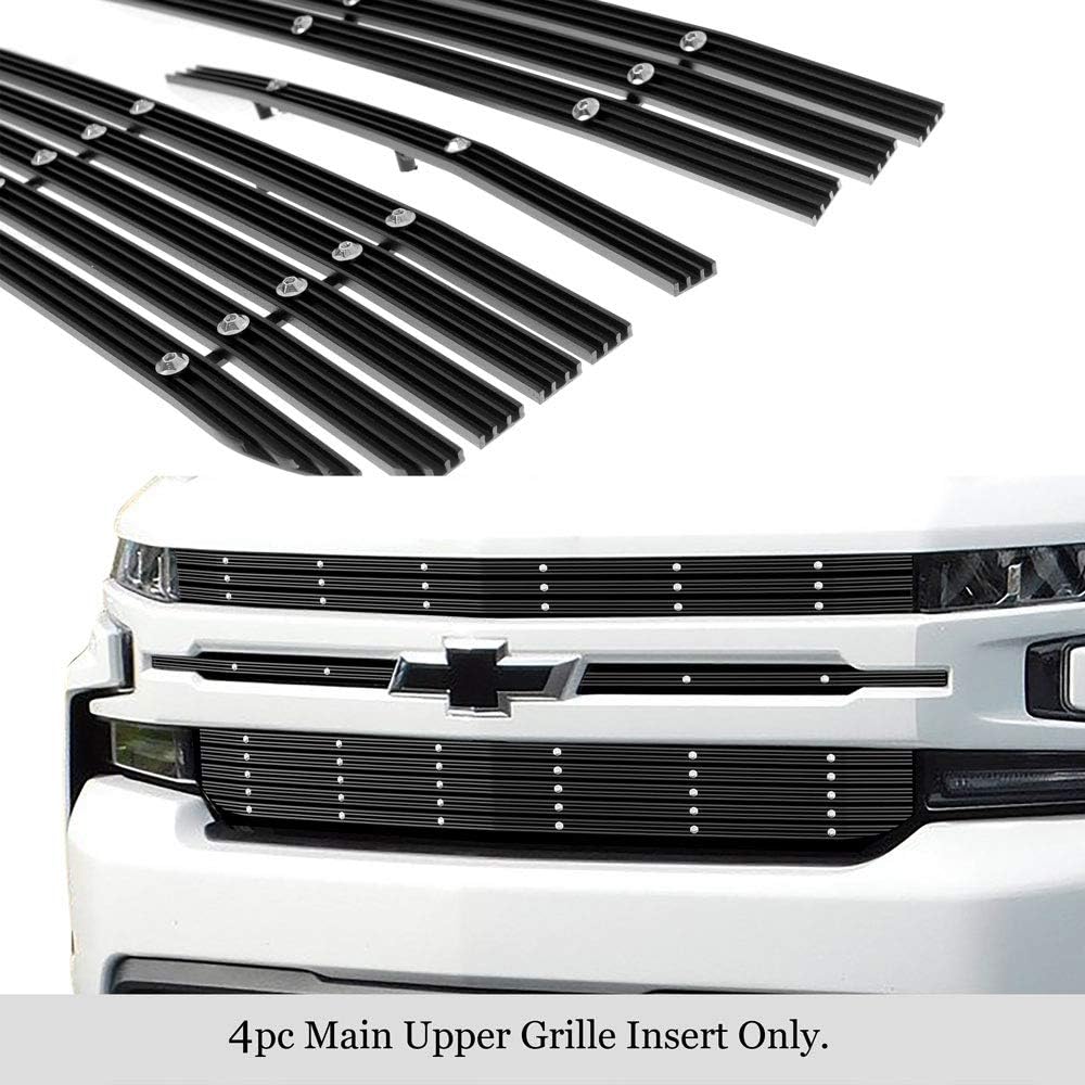 APS Premium Aluminum Black Rivet Studs Wide Billet Grille Grill Insert Compatible with Chevy Silverado 1500 19 20 21 22 RST & LT & LT Trail Boss Main Upper N19-W55656C